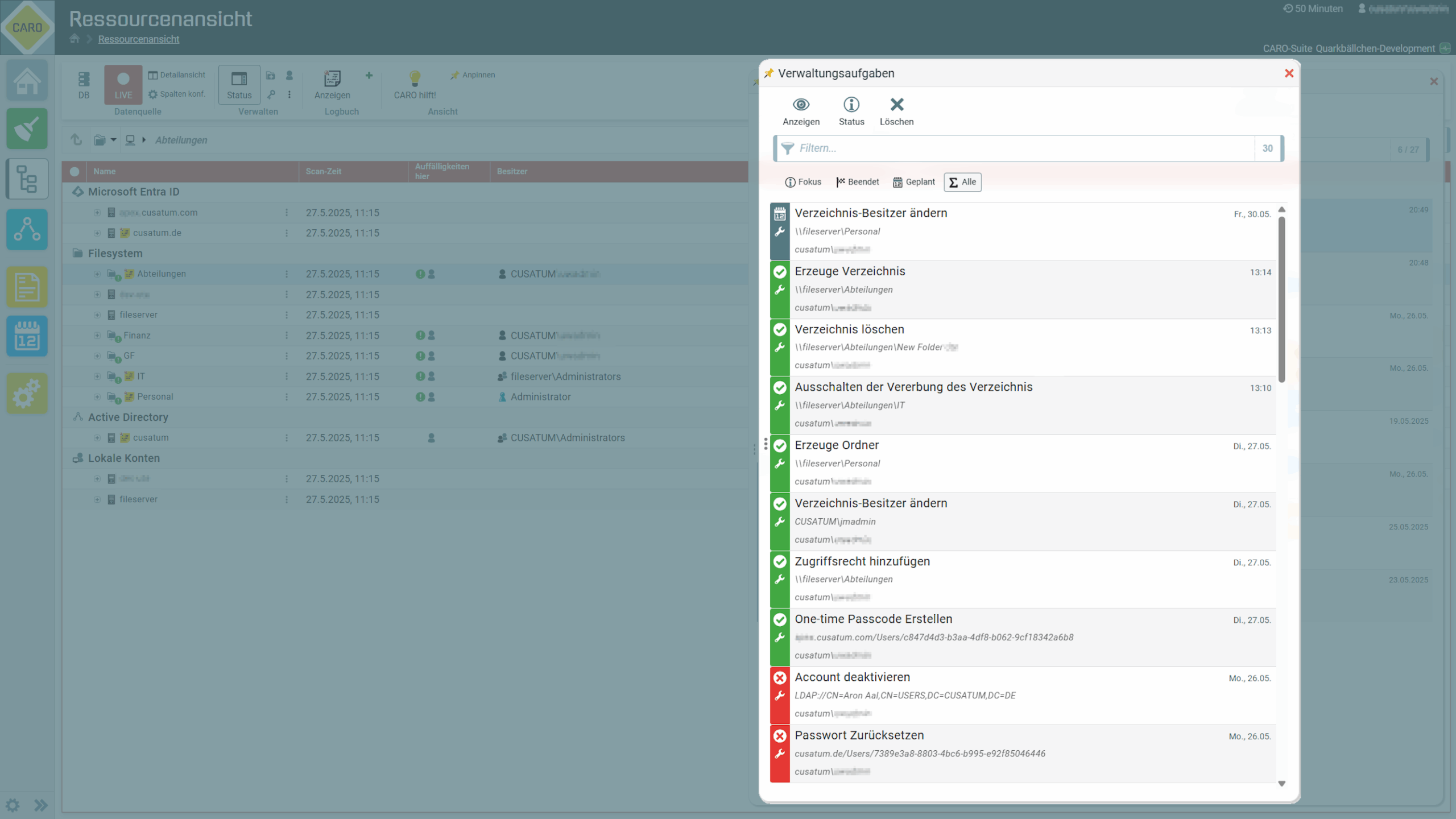 CARO Live-Ressourceansicht