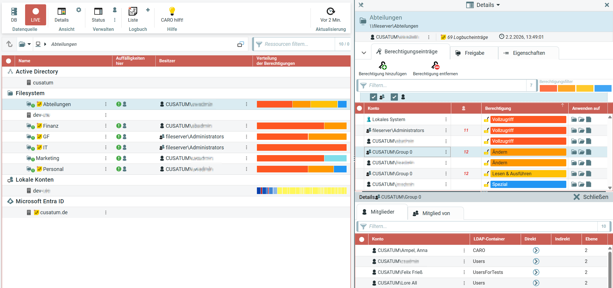 CARO Ressourcenansicht