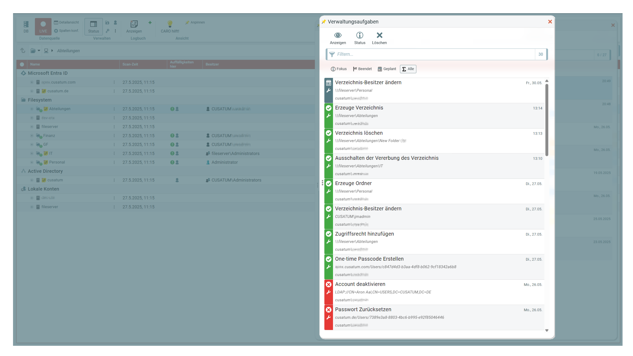 CARO Live-Ressourceansicht
